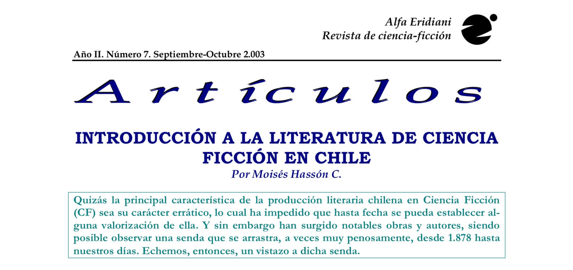 Introducción a la literatura de ciencia ficción en Chile